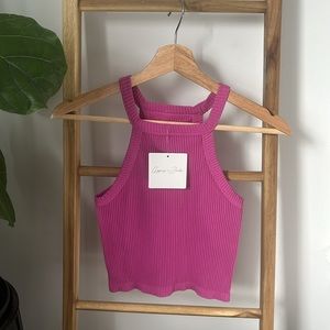 Magenta Ribbed Cropped Shirt